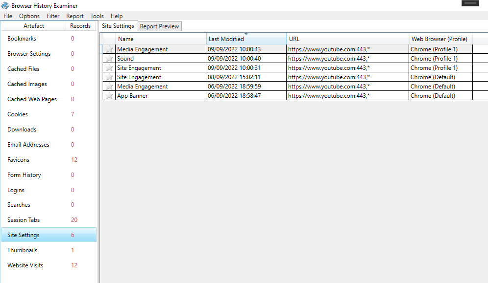Analysing browser site settings Foxton Forensics